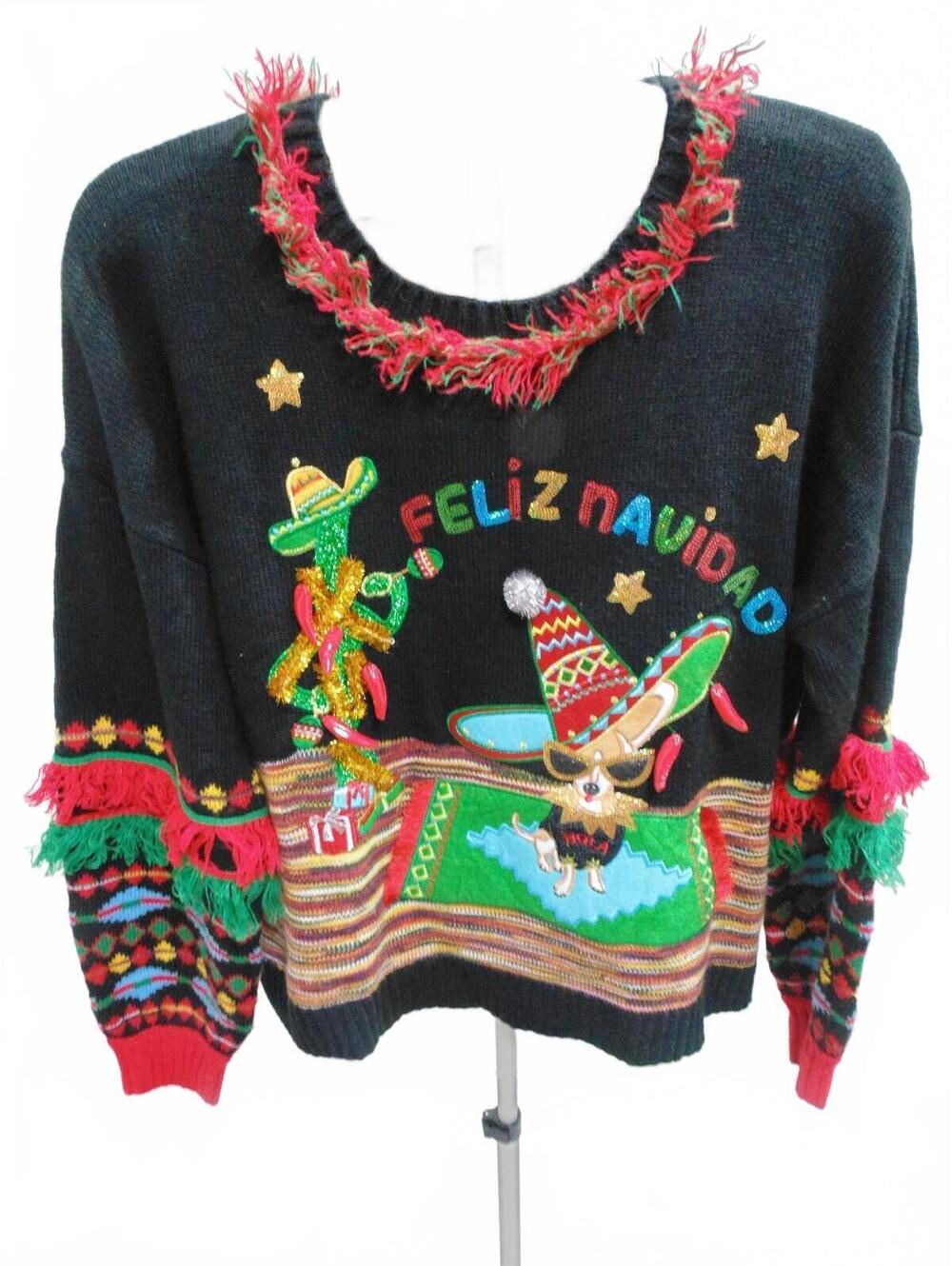 Holiday Time Feliz Navidad Ugly Tacky Christmas Sweater Chihuahua  Womens XL